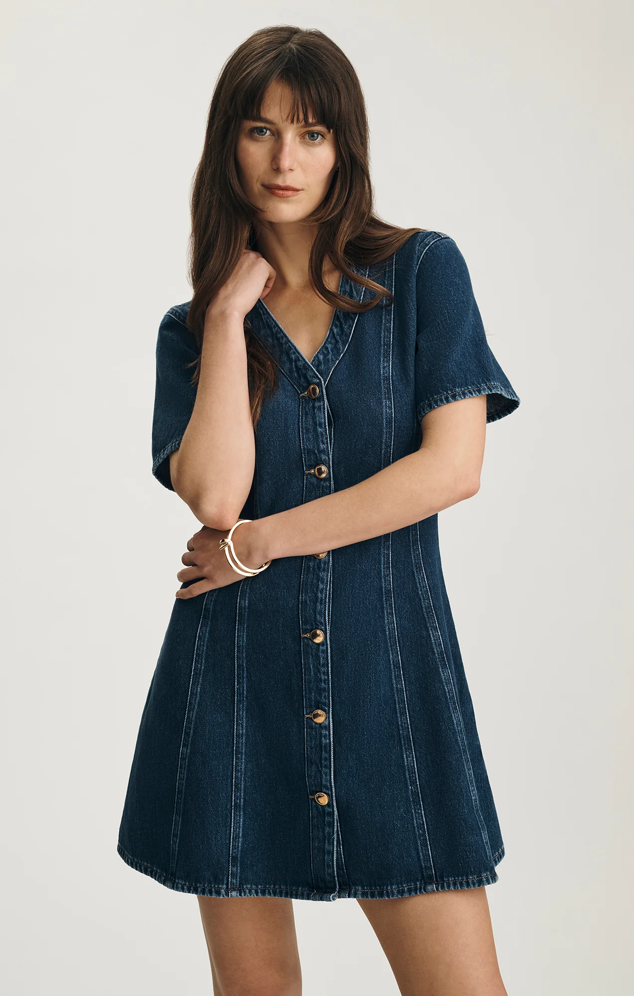 KRISTY DENIM DRESS IN DARK GOLD PREMIUM